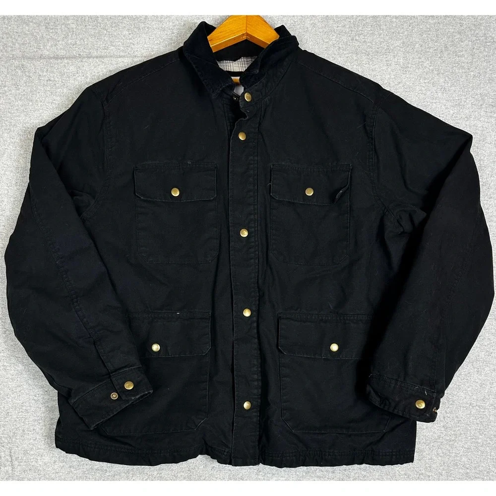 Old Navy Barn Coat Mens XXL Black Flannel Lined Corduroy Collar Cotton Canvas
